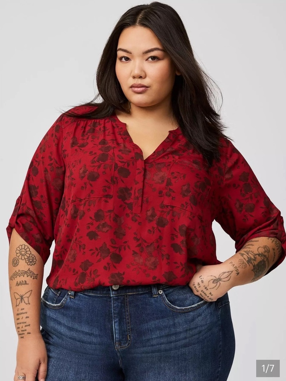 TORRID Harper Rose Floral Georgette Fabric Pullover Office Blouse